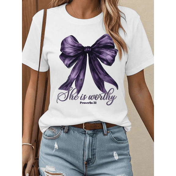 Fashion Letter Tee Top Soft Short sleeves round neckSoft Breathable Regular Fit T-shirts White S-5XL