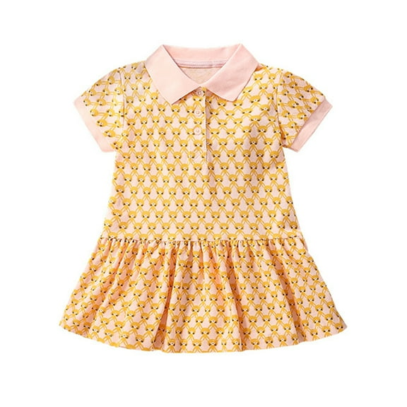 MXIEZI Toddler Little Girls Dress Printed Dresses Baby Kids Cotton Summer Short Sleeve Sundress for Girls 1-8 Years old