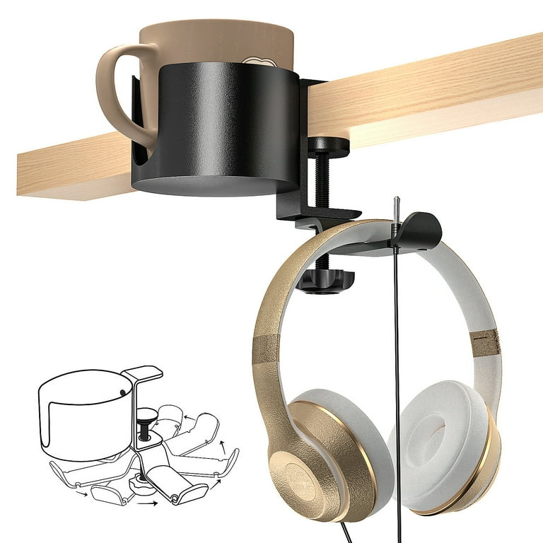 Hapeisy Desk Cup Holder with Headphone Hanger for Desk in Home, Anti-Spill  Cup Holder for Desk, Table Cup Holder for Water Bottles, Wheelchairs