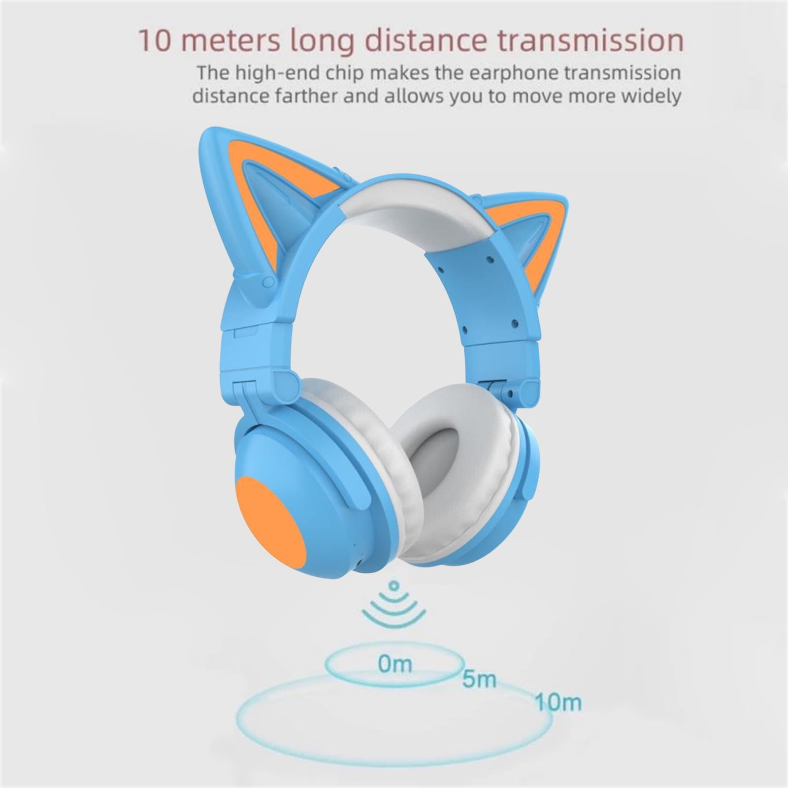 Wireless Cat Ear Headphones Bluetooth 5.0 Foldable LED Colorful Lighting 4 Inch Earmuffs AUX Built-In Mic 12H Playtime for Kids Teens Cosplay Gaming Audio Music Phone Tablet