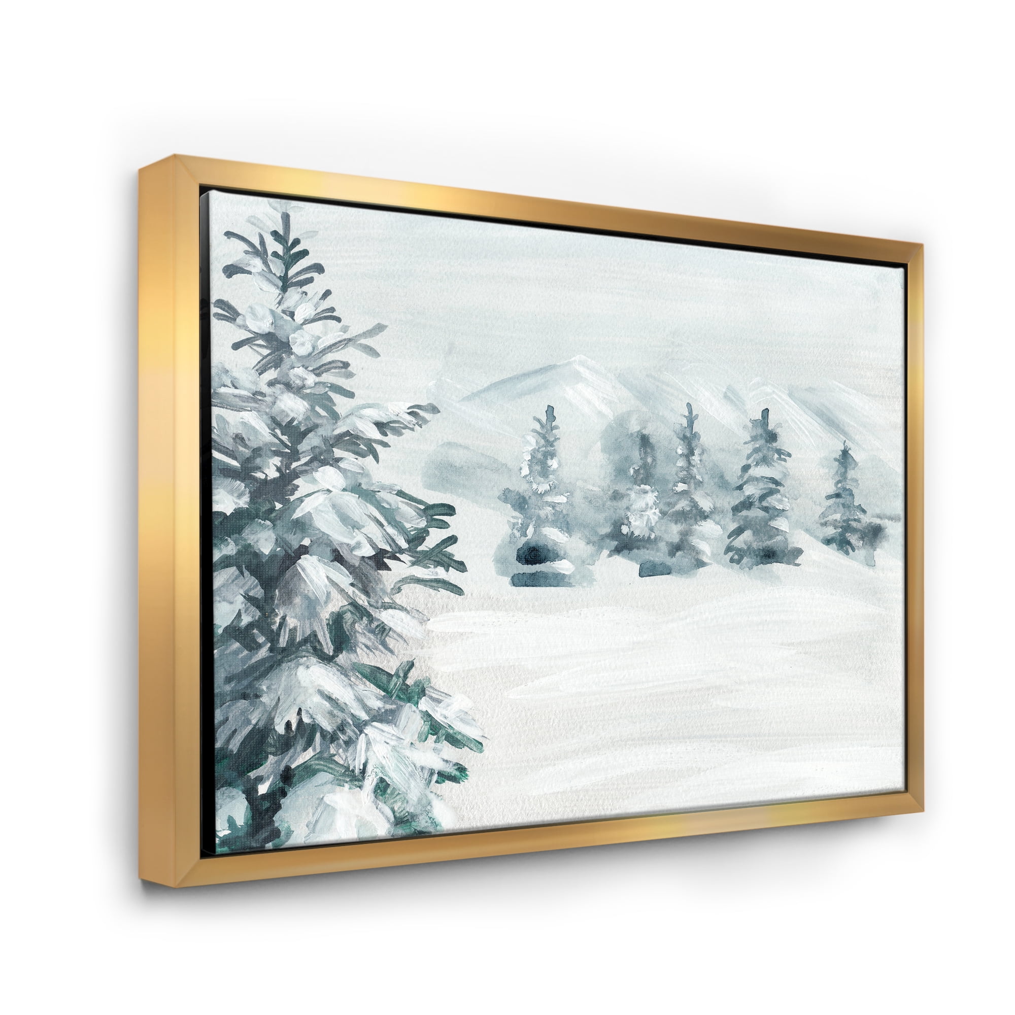 Designart 'Snowy Pine Trees On Mountain' Traditional Framed Canvas Wall Art Print