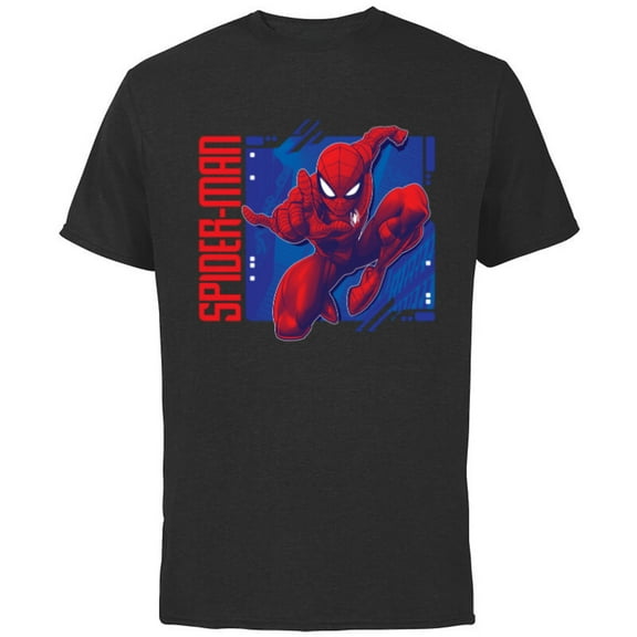 Marvel Spider-Man Leaping into Action All-Red - Short Sleeve Cotton T-Shirt for Adults - Customized-Black