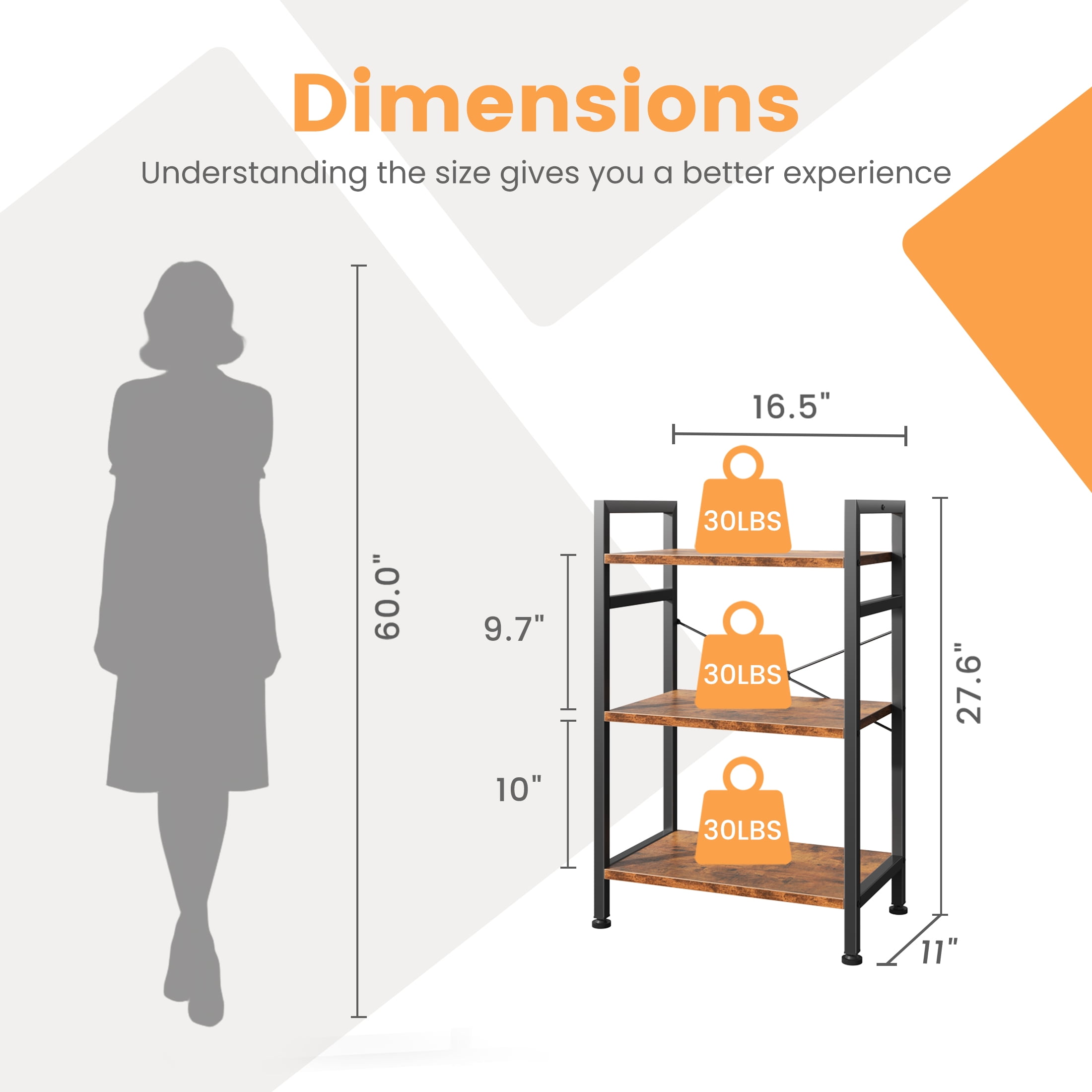 CONCETTA Bookshelf, 3-Tier Small Industrial Storage Shelf & Shelves, Metal Bookcase for Home Office, Living Room, Rust Brown