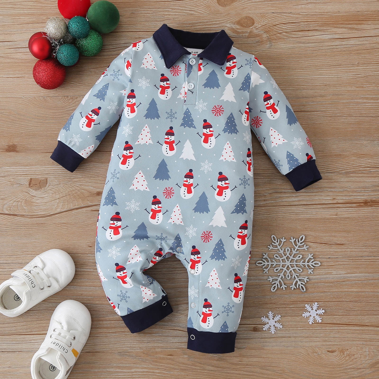 Black Friday Deals TIMIFIS Christmas Onesies For Baby Boy Baby Girl Clothes Newborn Infant Baby Boys Girls Christmas Snowman Cartoon Romper Jumpsuit