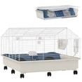 thumbnail image 2 of PawHut Small Animal Cage, Rolling Guinea Pig Cage with Water Bottle, Hay Feeder, Food Dish, Ramp, for Rabbits, Hedgehogs, 35" x 35" x 25", White, 2 of 9