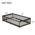 thumbnail image 3 of Bellemave Twin Size Floor Beds with Door, Wood Montessori Bed with Fence Railings & Support Slats, No Box Spring Needed (Espresso), 3 of 8