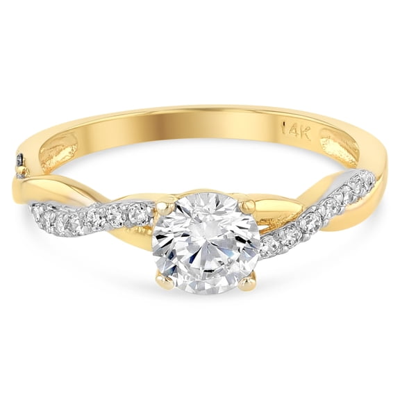 Ioka - 14K Solid Yellow Gold Round Cut CZ Wedding Engagement Ring - Size 4.5