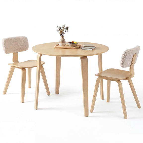 Costway 3 PCS Dining Table Set with 2 Padded Dining Chairs, Circle Dinner Dinette Table Beige & Natural