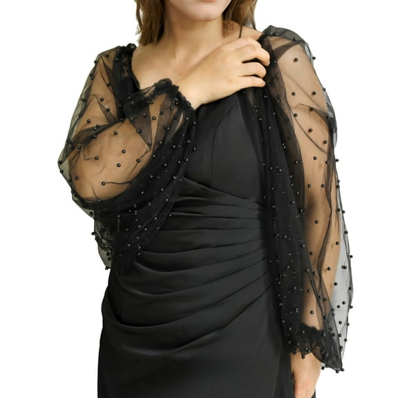 Huhudde 1Pair Removable Mesh Puff Sleeves with Beads Fashionable Arm Sleeves for Wedding Party Bridal Gowns and Evening Wear