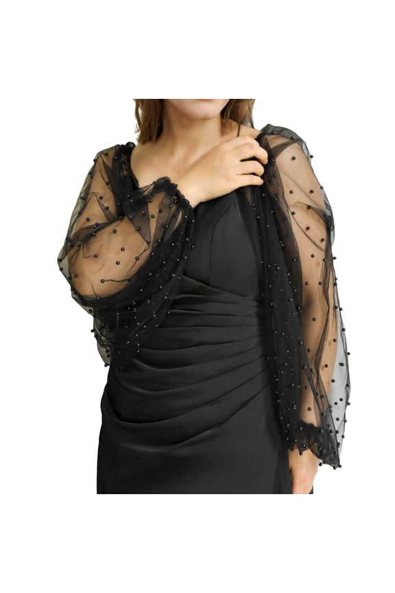 1Pair Removable Mesh Puff Sleeves with Beads Fashionable Arm Sleeves for Wedding Party Bridal Gowns and Evening Wear