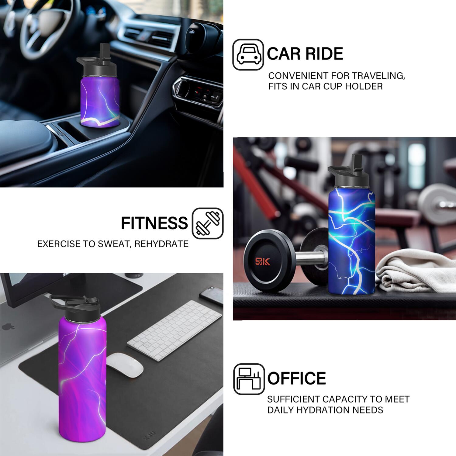 Thunder Insulated Stainless Steel Water Bottle with Straw & Cleaning Brush – 18 Oz | Leakproof, BPA-Free, 304 Stainless Steel, Wide Mouth, Travel Mug for Car, Gym, Office