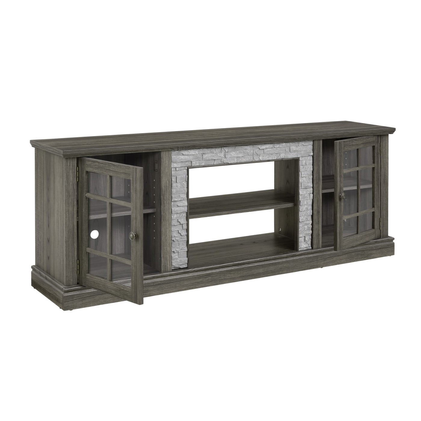 70" Modern TV Stand for 75 Inch TV, Faux Stone Media Console with 2-Door Storage Cabinet & Adjustable Shelves, Entertainment Center with Cable Management for Living Room, Grey