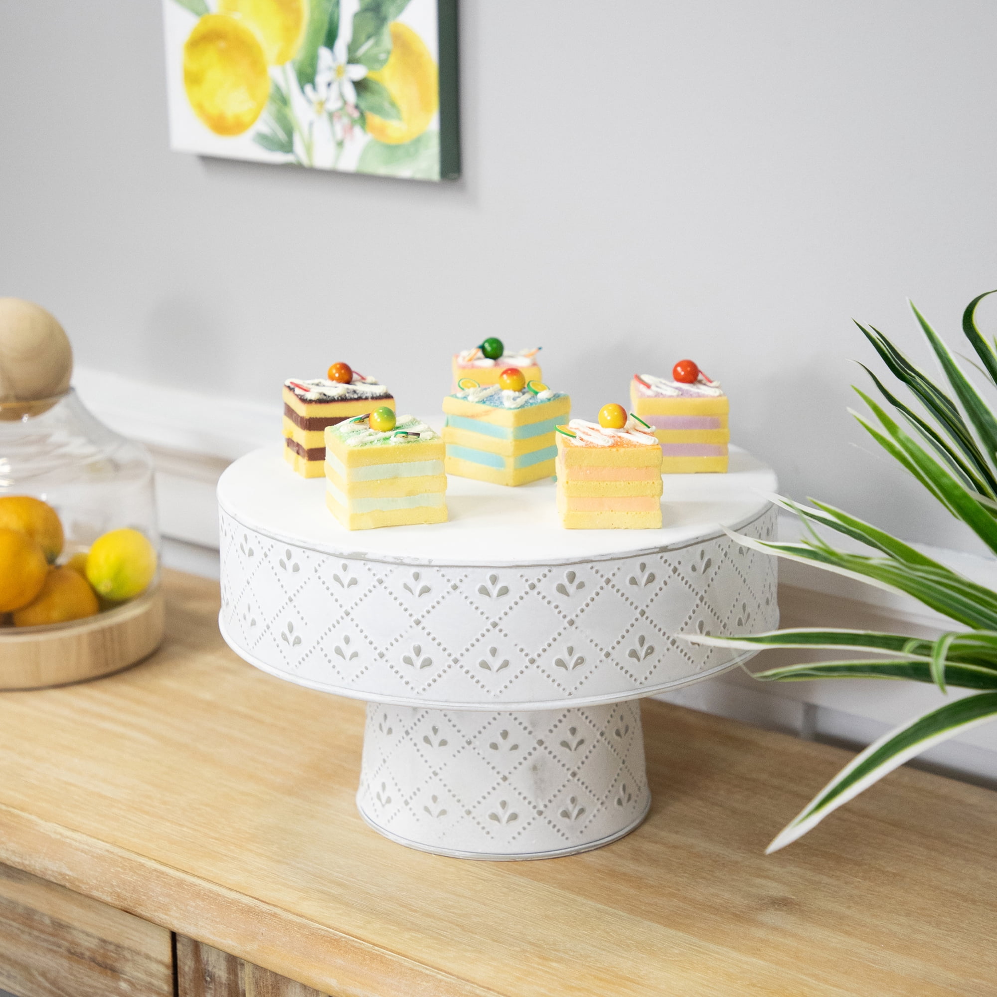 Northlight Embossed Round Iron Cake Stand - 11.75" - White