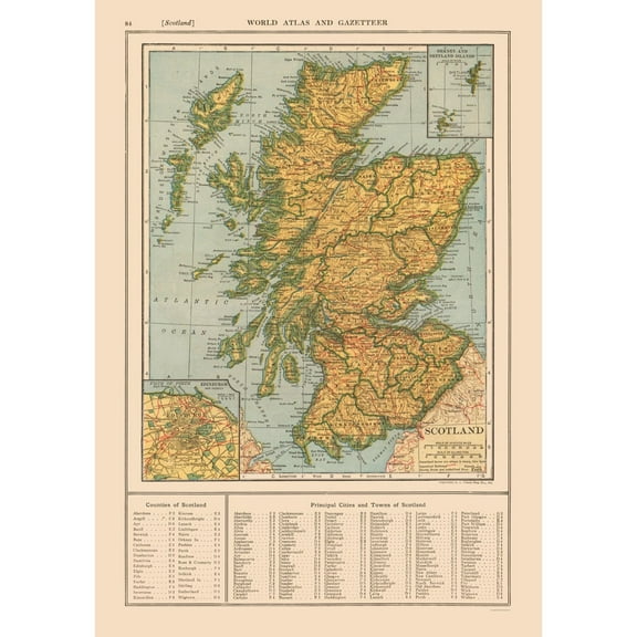 Historic Map - Scotland - Reynold 1921 - Vintage Wall Art