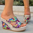 thumbnail image 5 of Rokment Boho Platform Wedge Dress Slides Sandals for Woman Colorful Trendy Casual Leather Linen Sole Chunky High Heels Slip on Womens Summer Beach Vacation Shoes B Size 7.5, 5 of 8