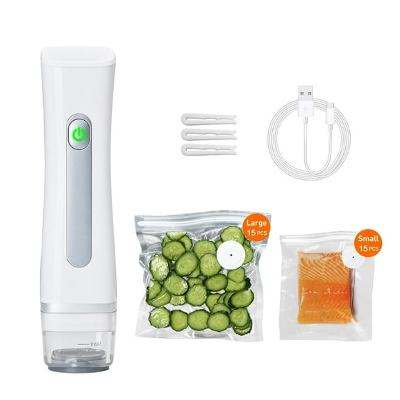 Beslands Vacuum Sealer for Food with 30 Reusable Bags - Powerful Handheld Sealer Machine, 6X Extended Freshness, Portable Meal Saver & Compact Storage, White