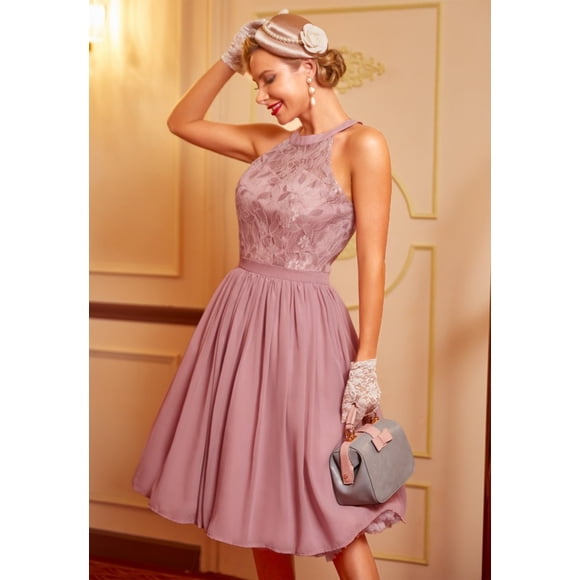 Vestido largo de mujer con cuello halter, vestido de cóctel para mujer, vestido de encaje de gasa