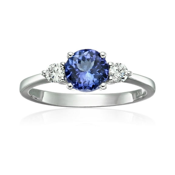Pinctore Pinctore 14k White Gold AAA Tanzanite And Diamond 3-stone Engagement Ring (1/5cttw, H-I Color, SI2 Clarity), Size 7