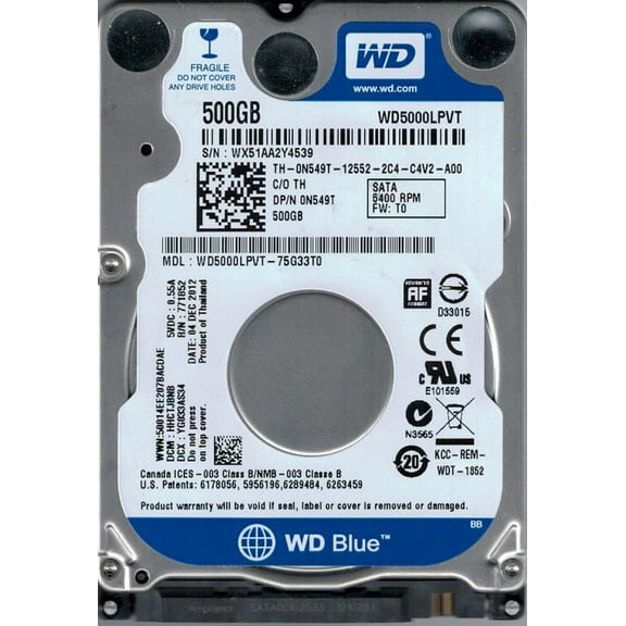 Western Digital WD5000LPVT-75G33T0 DCM: HHCTJBNB 500GB