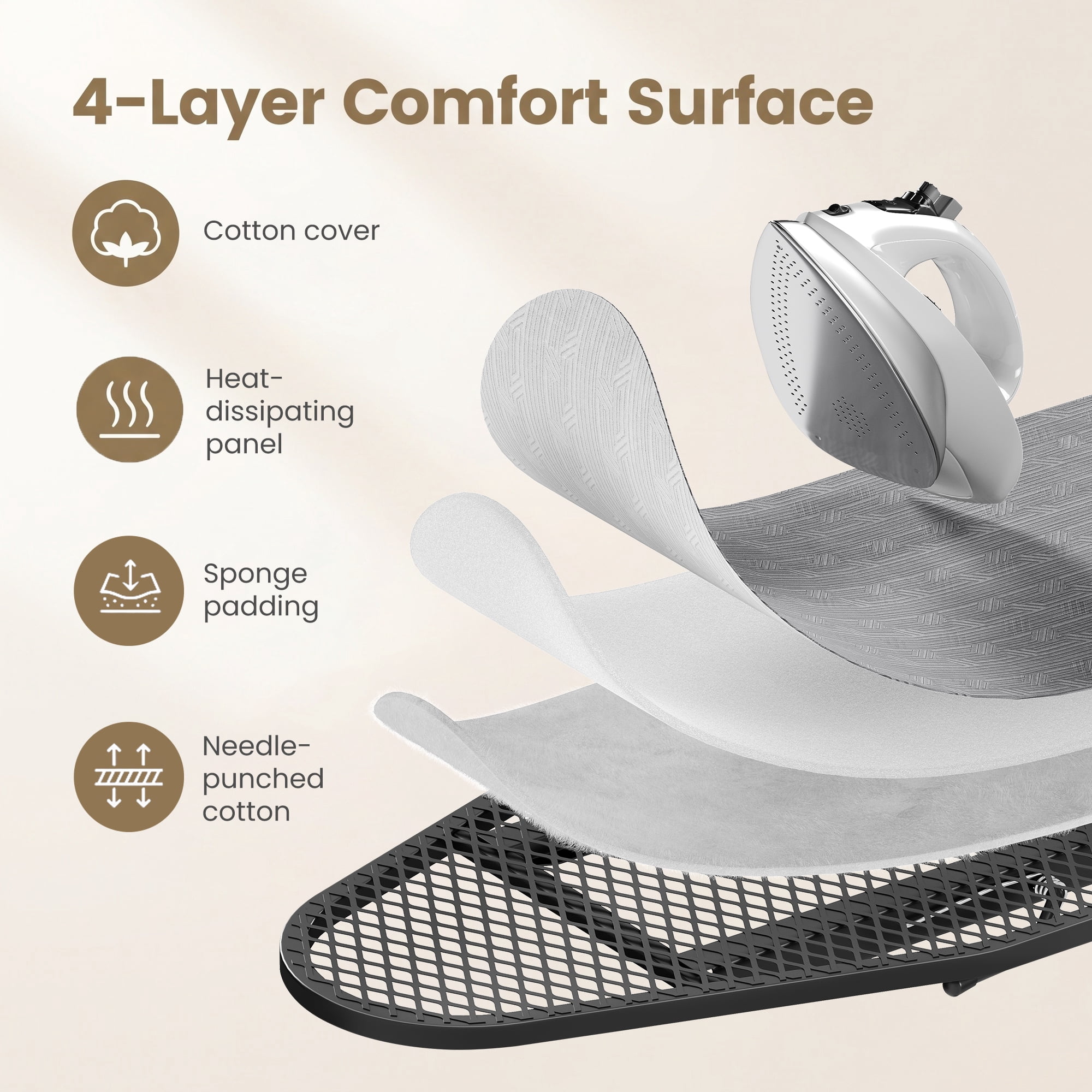 Ledrem Foldable Ironing Board, Height Adjustable, 43" x 13", Gray