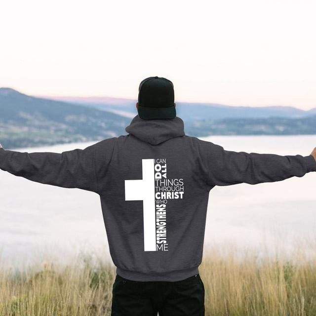 HUITKMM Men Hoodie Male Long Sleeve Hooded Sweatshirt Solid Color Back Print Sweatshirt