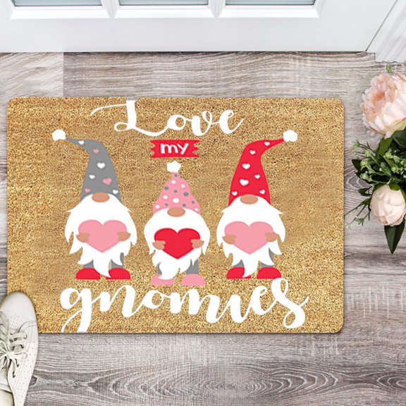 Openpig Door Mat with Non-Slip Backing Gnome Kitchen Mats Valentines Day Gnome Entryway Outdoor Floor Mat Indoor