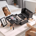 thumbnail image 3 of Yaheetech Aluminum Lockable Makeup Train Case with Mirror and Trays, Black, 3 of 10