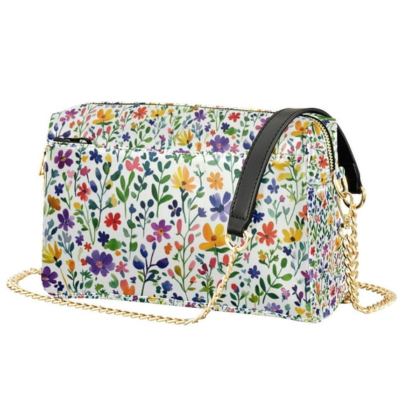 FORMRS Women Crossbody Purse with Chain Strap Vegan Leather Shoulder Handbag, Green Wildflower Pattern