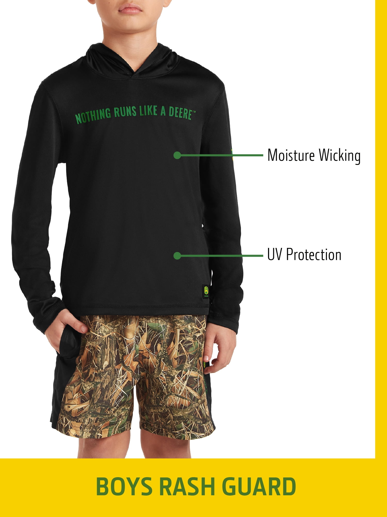 John Deere Boy’s Hood Sun Protection Rash Guard “Nothing Runs Like a Deere TM”