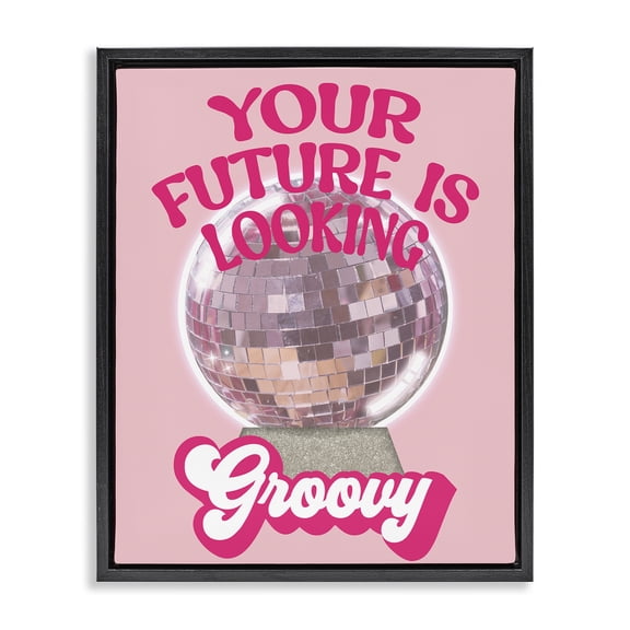 Stupell Industries Future Looking Groovy Disco Text & Numbers Painting Black Floater Framed Canvas Art Print Wall Art, 17 x 21