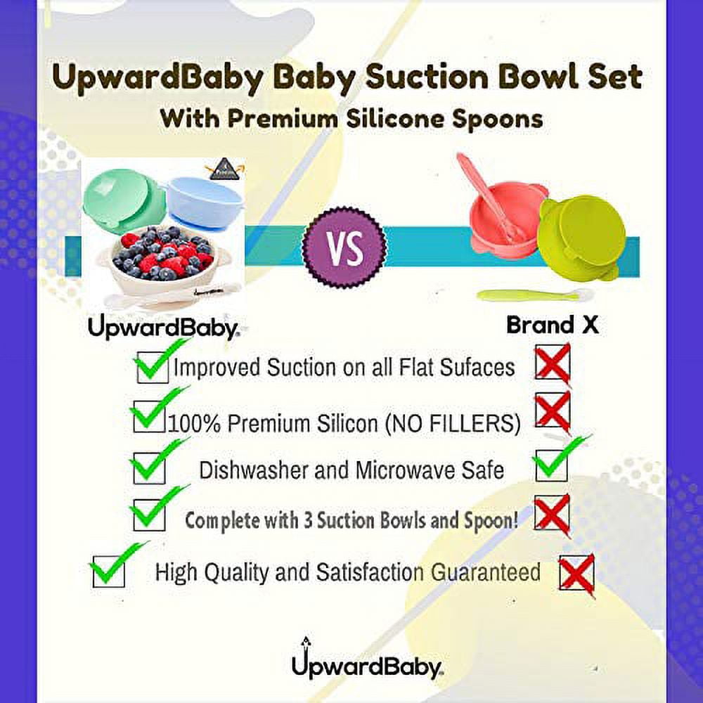 UpwardBaby Bowls with Suction - 4 Piece Silicone Set with Spoon
