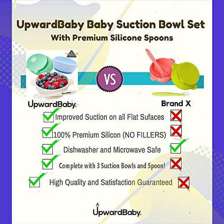 UpwardBaby Bowls with Suction - 4 Piece Silicone Set with Spoon