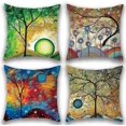 thumbnail image 1 of Conjunto de 4 fundas de almohada de lino de algodón con patrón colorido 18 por 18 pulgadas Afortunado Sencillez, 1 of 5