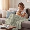 thumbnail image 4 of Sage Green Flowers Throw Blanket for Couch, Soft Lightweight Flannel Fleece Blanket, Rustic Pastoral Botanical Floral Leaf Microfiber Plush All Season Decorative Blankets Gifts for Sofa Bed 60"x80", 4 of 9
