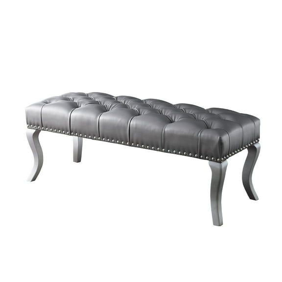 Xukmct Faux Leather Upholstered Dining Bench for Living Room, Bedroom, Dining Room, Silver