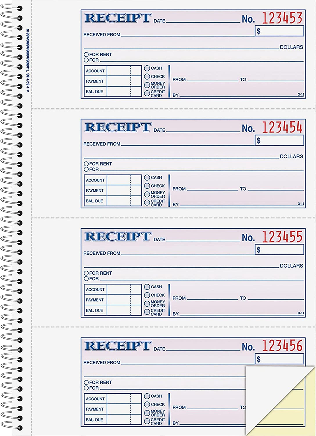 Carbonless 2-Part Spiral Money/Rent Receipt Book, 7 5/8in. x 11in., Book of 200 Sets, SC1182