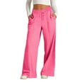 thumbnail image 5 of Women's Oversized Wide Leg Sweatpants - Elastic Drawstring Low Waist - Lightweight Casual Pants with Pockets, 5 of 8
