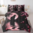 thumbnail image 1 of Erosebridal Cat Print Bedding Twin Comforter Set, Cherry Blossoms Down Comforter, 3D Moon Decor, Reversible 7 Pieces, 1 of 1