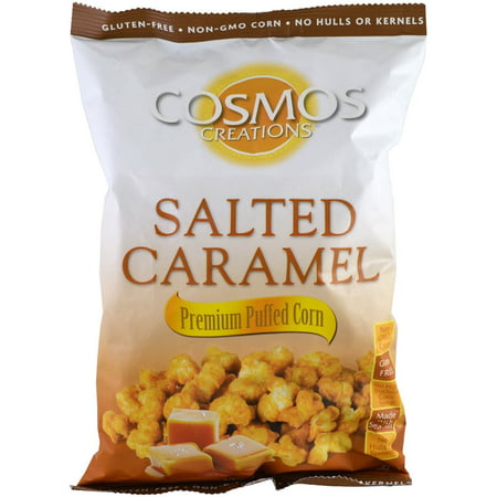 Cosmos Creations Premium Puffed Corn - Salted Caramel Popcorn Without Hulls - 6.5 Ounce (Best Popcorn Without Hulls)