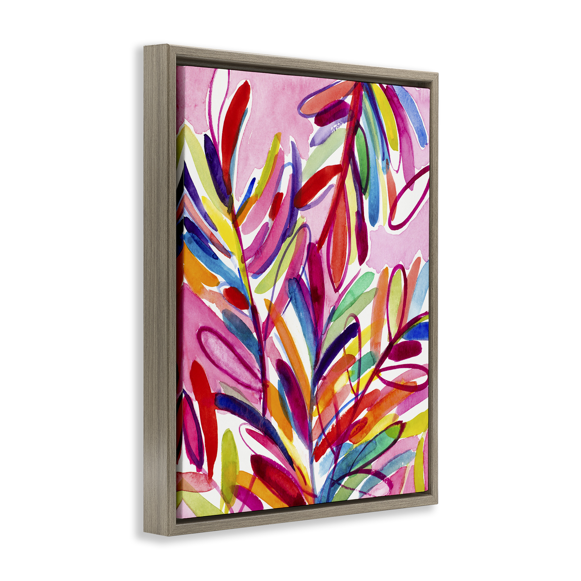 Stupell Industries Bold Tropical Leaves Botanical & Floral Painting Brown Floater Framed Art Print Wall Art, 17 x 21