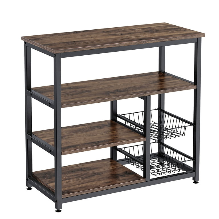HOMEMAXS Kitchen Shelf Simple Assembly Steel and Wood Baker s Rack Utility Storage Shelf Microwave Oven Storage Organizer 90x40x85cm Walmart