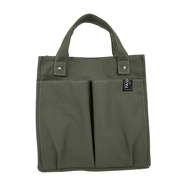 Jkkant Student Canvas Lunch Box Bag, Multi-Pocket Practical Handbag for Spring & Summer, Solid Color with Stitching