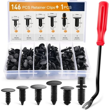GOOACC 146Pcs Nylon Bumper Shield Retainer Double End Xmas Tree Retainers Clips Universal Auto Body Shield Retainer Fastener Clip Assortment Bonus Fastener Remover