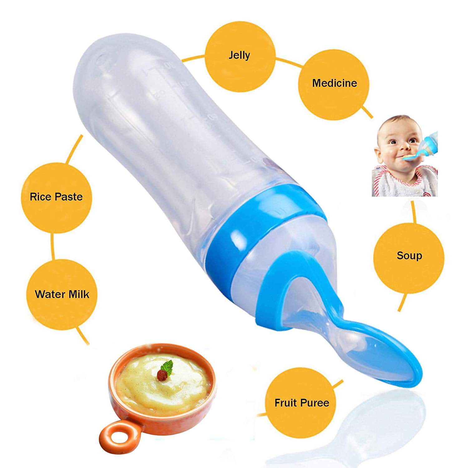 90ml Silicone Feeding Bottle with Spoon for Infant Baby Newborn Toddler  Food Rice Cereal Feeder Bottles - Walmart.com