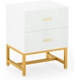 thumbnail image 3 of Tribesigns Striped 2-Drawer Nightstand: Modern End Table & Bedroom Organizer, White & Gold, 3 of 7