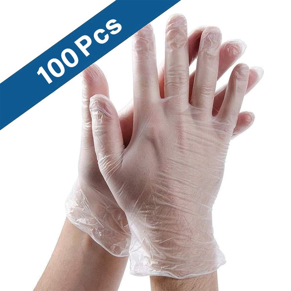 100 Pcs Disposable Vinyl Clear Gloves Disposable Latex Free Safety Protective Gloves High Density Vinyl Safety Protective Gloves Allergy 