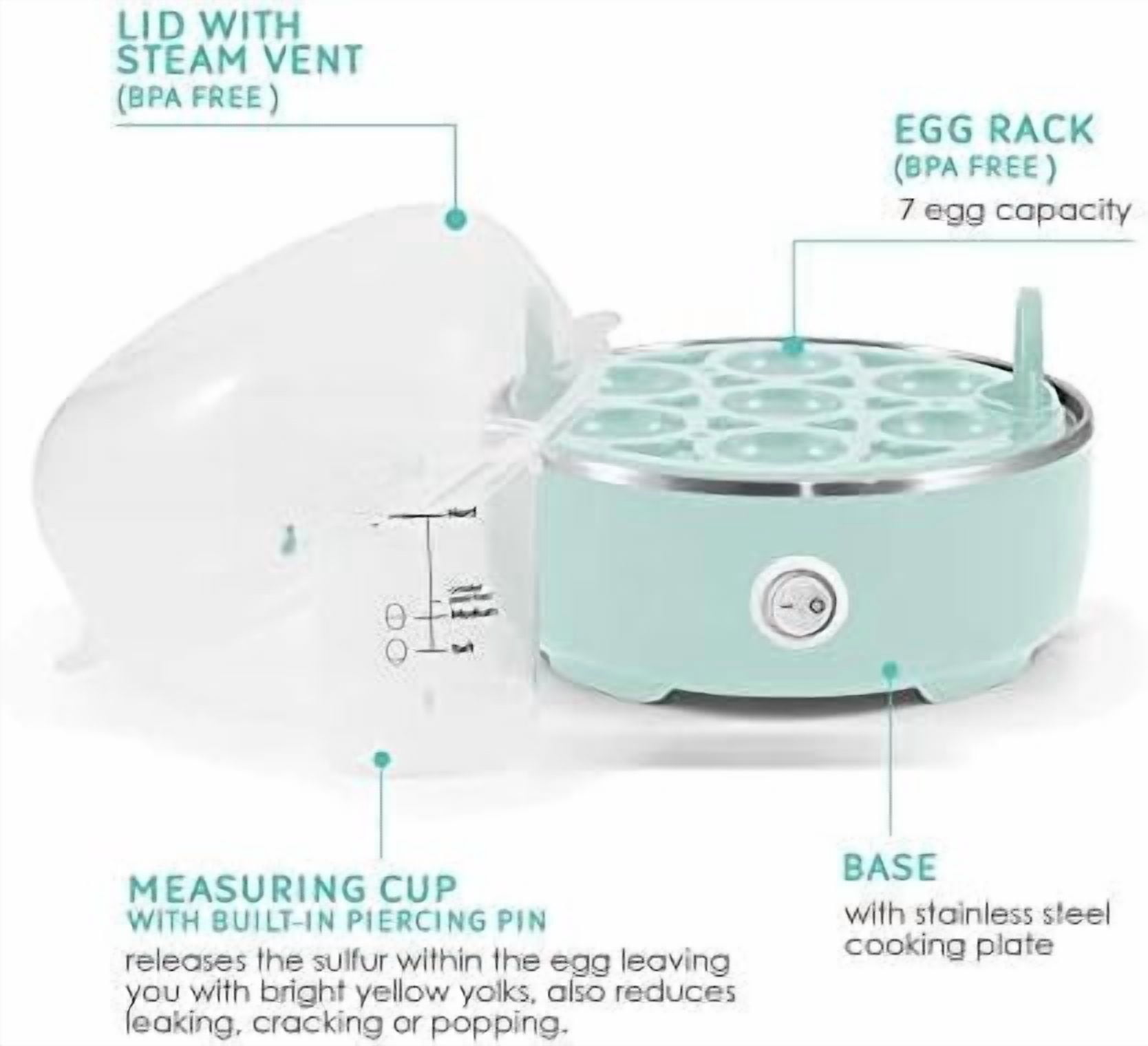 EGC115M Easy Egg Cooker Electric 7-Egg Capacity, Soft, Medium, Hard-Boiled Egg Cooker with Auto Shut-Off, Measuring Cup Included, BPA Free, Retro Mint