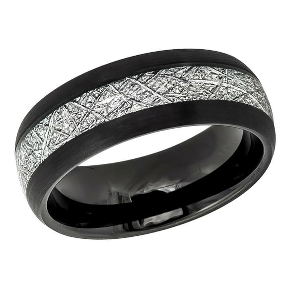 Free Engraving Personalized Custom Engraving Men's Women's Tungsten Wedding Band 8mm Semi-Domed Black IP Plated with Imitation Meteorite InlaySZ: 9