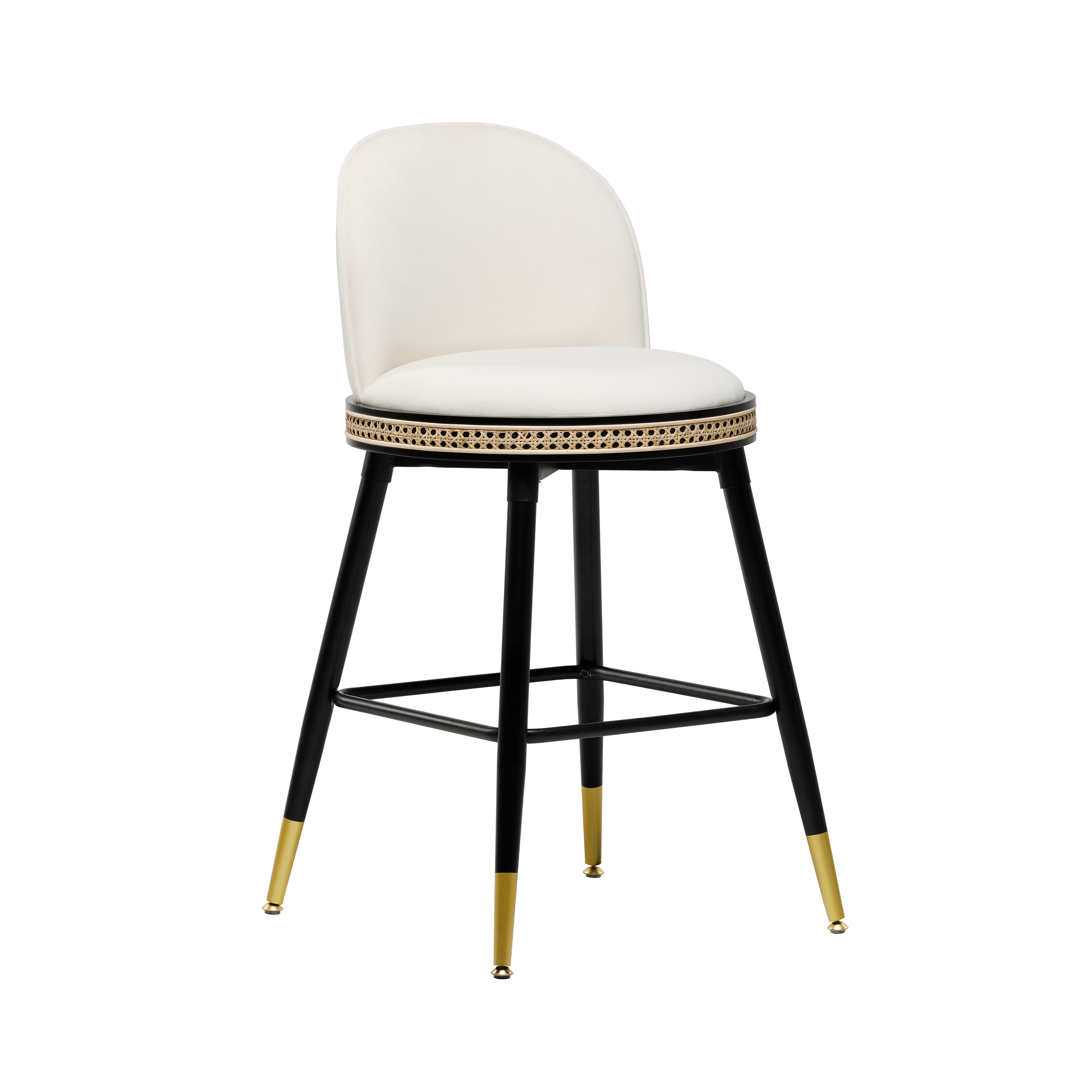 TOV Furniture Harley Cream Velvet Counter Stool with Black Legs