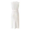 thumbnail image 5 of Sngxgn Women's Summer Bodycon Casual Midi Sleeveless Hollow Out Knit Side Slit Striped Long Tank Dress(White,L), 5 of 6